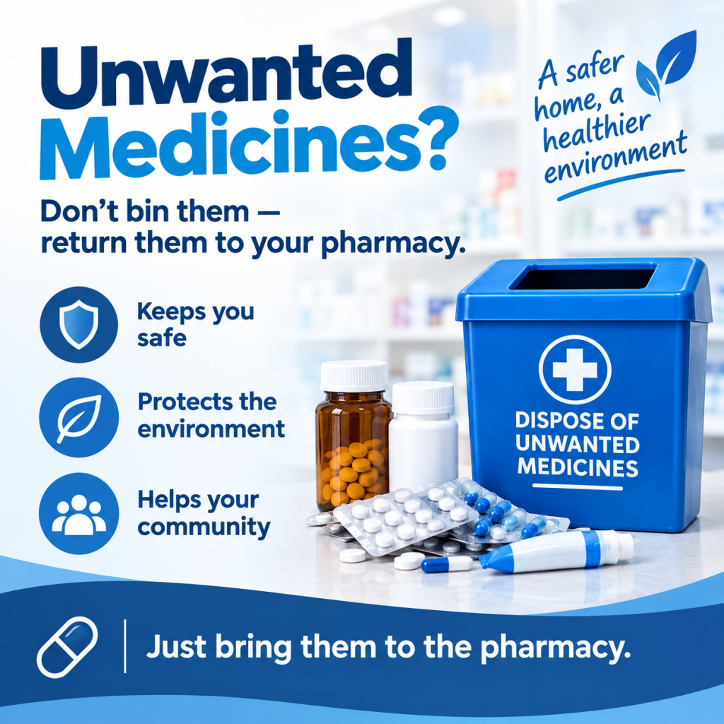 Return unwanted medicines to Westerhailes Pharmacy for safe disposal